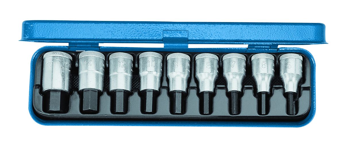 Gedore 9-Piece Metric 1/2 in Bit Socket Set , Hex Bit