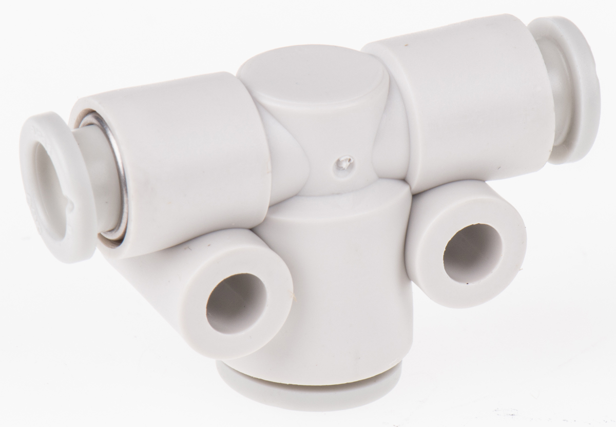 SMC KQ2 Series Tee Tube-to-Tube Adaptor Push In 8 mm, Push In 6 mm to Push In 6 mm, Tube-to-Tube Connection Style