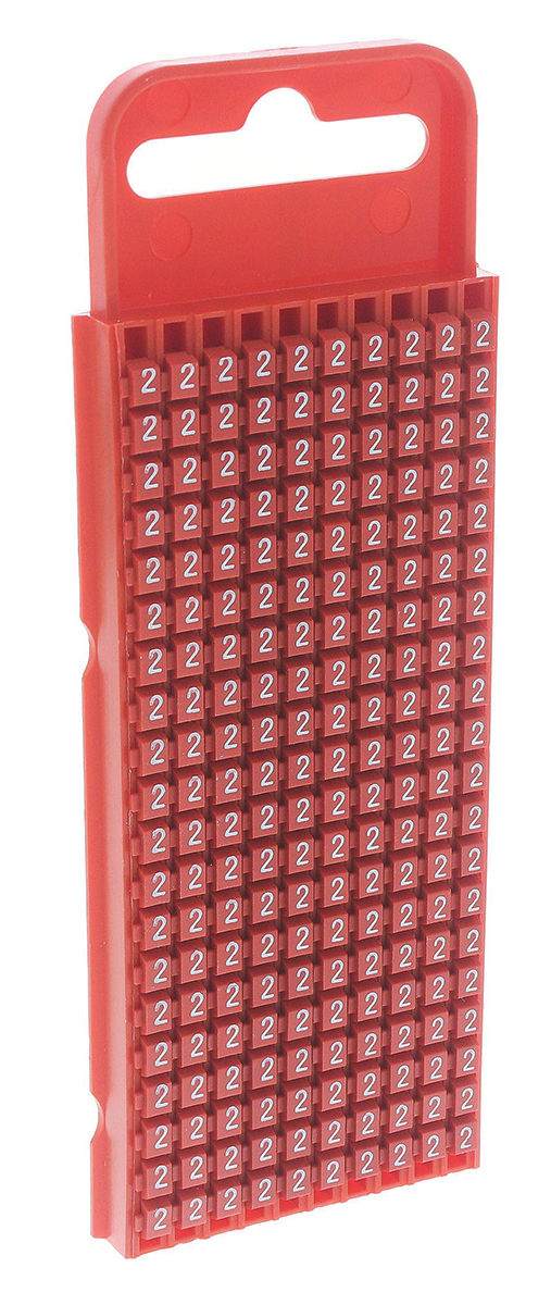 HellermannTyton WIC1 Snap On Cable Markers, Red, Pre-printed "2", 2 → 2.8mm Cable, 561-01622 WIC1-2-PA66-RD