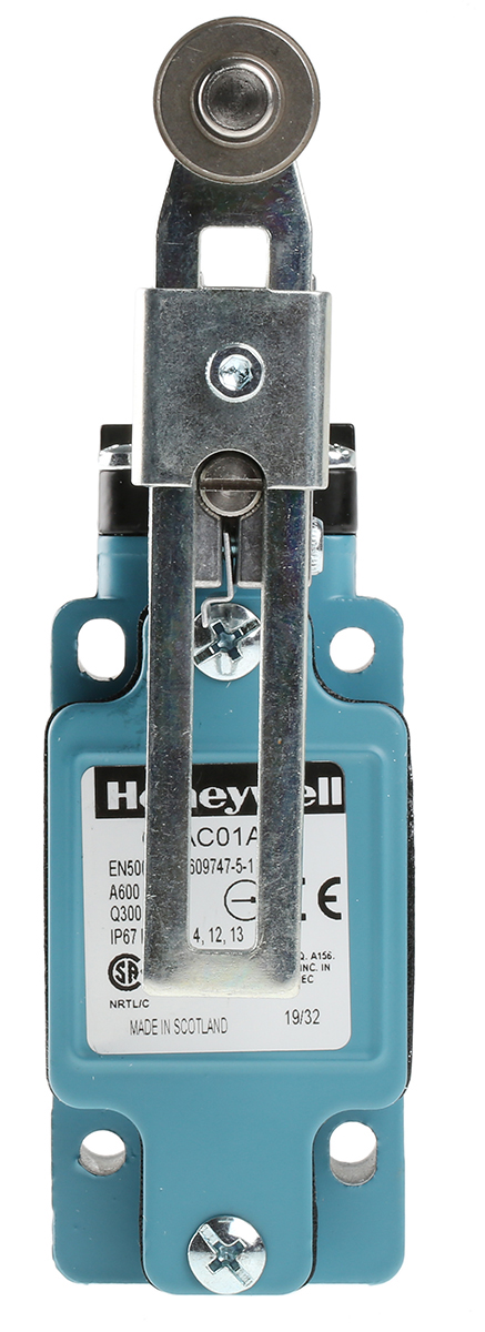 Honeywell GLA Series Adjustable Roller Lever Limit Switch, NO/NC, IP67, SPDT, Die Cast Zinc Housing, 600V ac Max, 10A