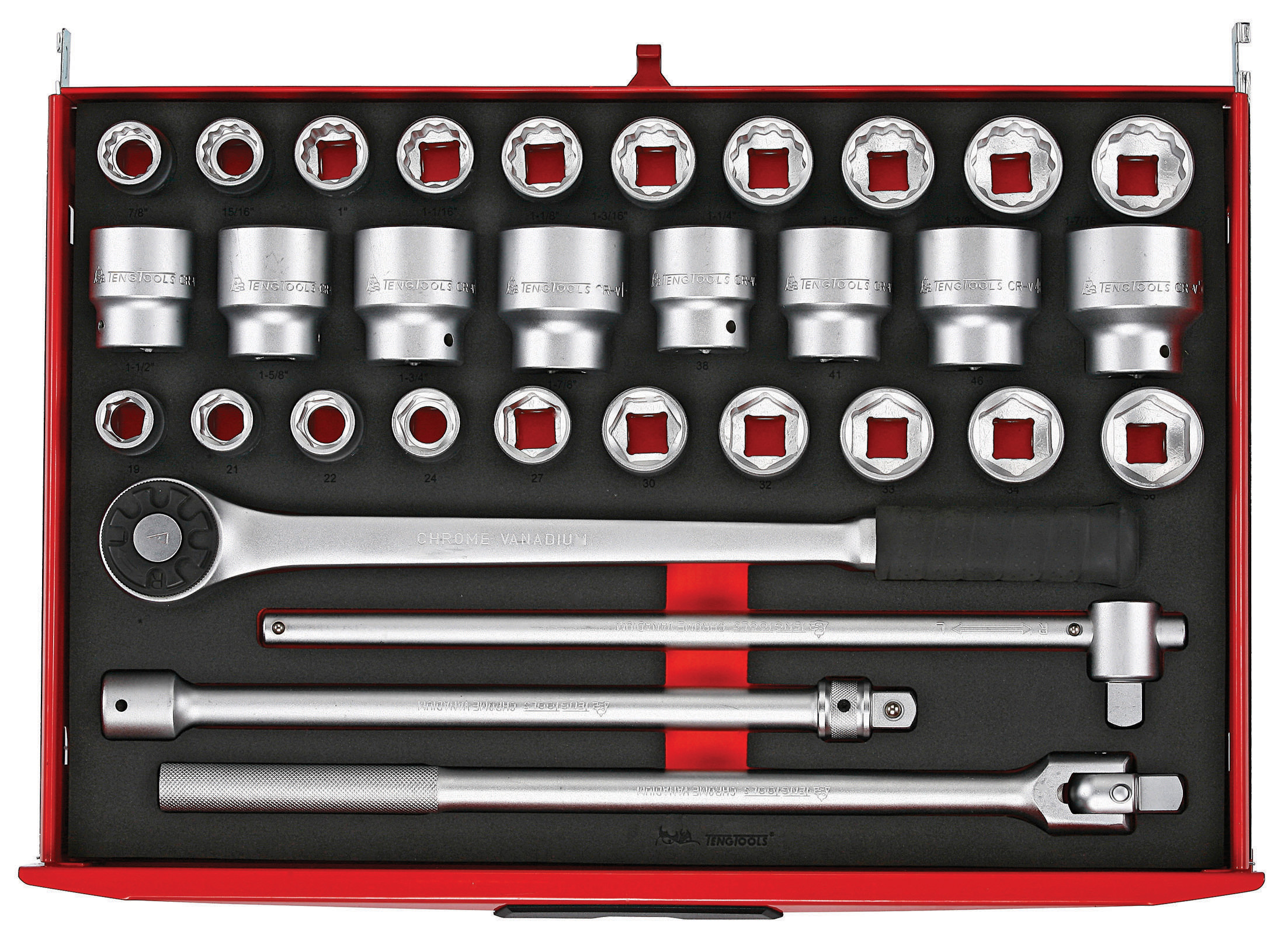 Teng Tools 32-Piece Imperial, Metric 3/4 in Standard Socket Set with Ratchet, 6 point; 12 point