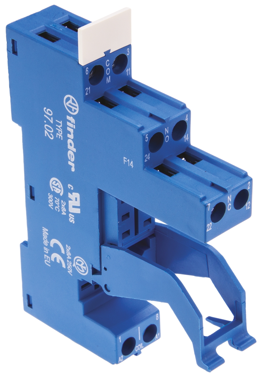 Finder 97 8 Pin 250V ac DIN Rail Relay Socket, for use with 46.52 Series Relay