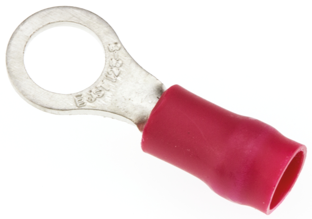 JST, R Insulated Ring Terminal, 5mm Stud Size, 0.25mm² to 1.65mm² Wire Size, Red