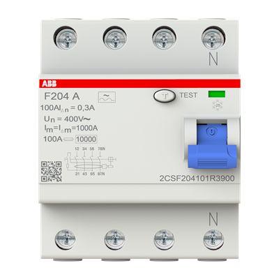 ABB F200 RCCB, 100A, 4 Pole, 300mA, Type A, 230V ac