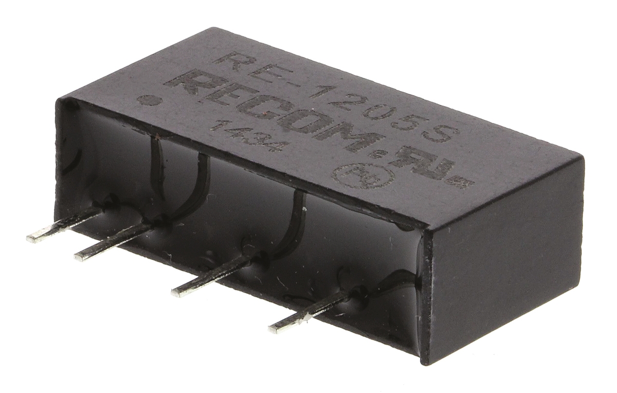 Recom RE DC-DC Converter, 5V dc/ 200mA Output, 10.8 → 13.2 V dc Input, 1W, Through Hole, +85°C Max Temp -40°C