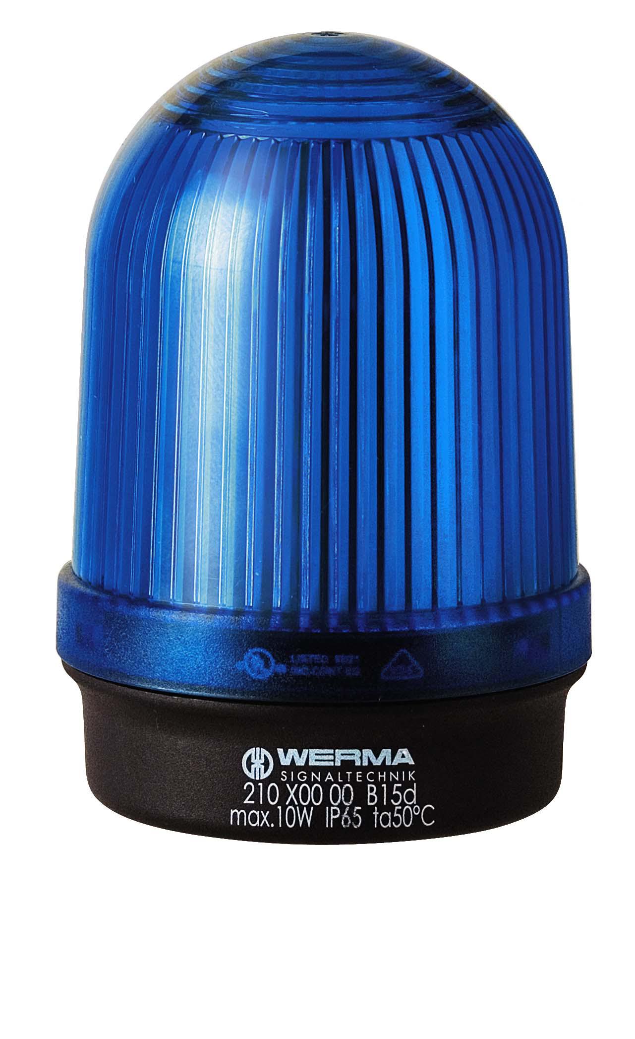 Werma 210 Series Blue Continuous lighting Beacon, 12 → 230 V, Base Mount, BA 15d Bulb, IP65