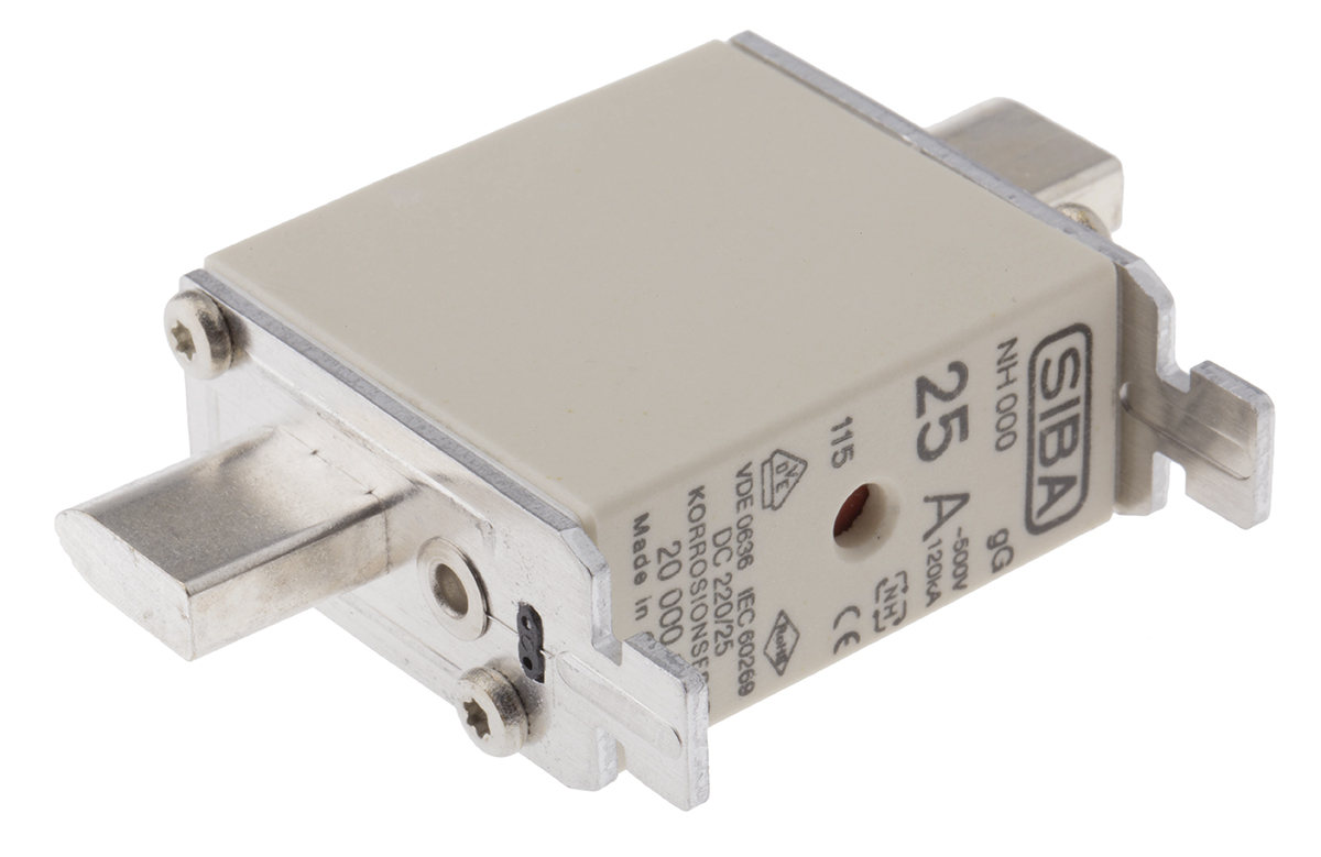 SIBA 25A NH Fuse, NH000, 500V ac