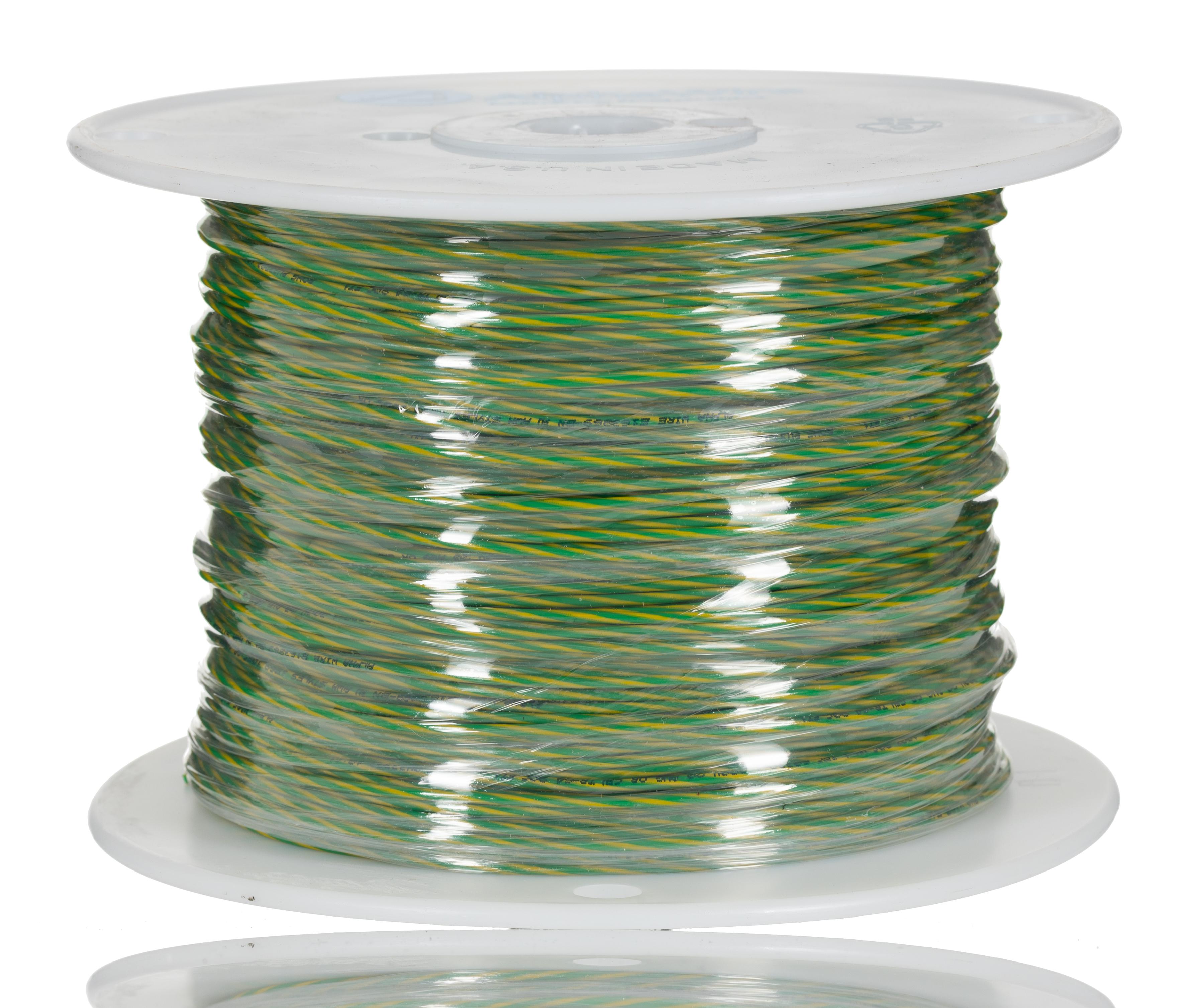Alpha Wire Hook-up Wire PVC Series Green/Yellow 0.52 mm² Hook Up Wire, 20 AWG, 10/0.25 mm, 305m, PVC Insulation, 3053