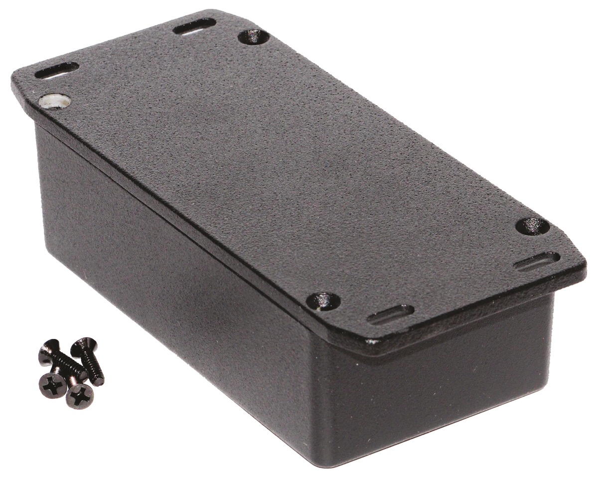 Hammond 1590 Series Black Die Cast Aluminium Enclosure, IP54, Flanged, Black Lid, 121.2 x 65.5 x 39.8mm