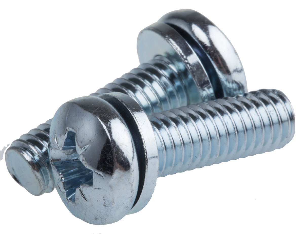 RS PRO M6 x 20mm Zinc Plated Steel Pan Head Sems Screw, Plain Washer