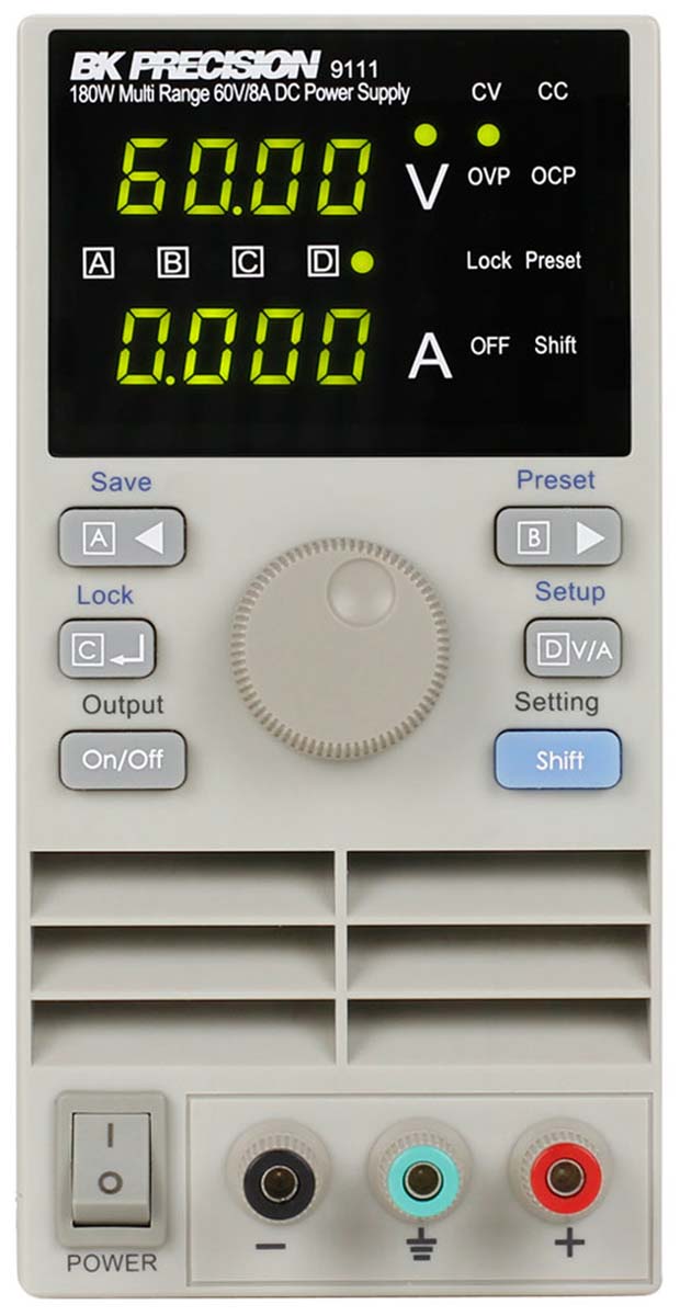 BK Precision 9111 Series Digital Bench Power Supply, 60V, 8A, 1-Output, 180W - RS Calibrated