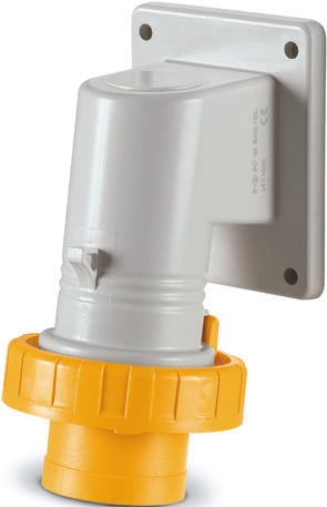 Scame IP66, IP67 Yellow Wall Mount 2P + E Right Angle Industrial Power Plug, Rated At 32A, 110 V