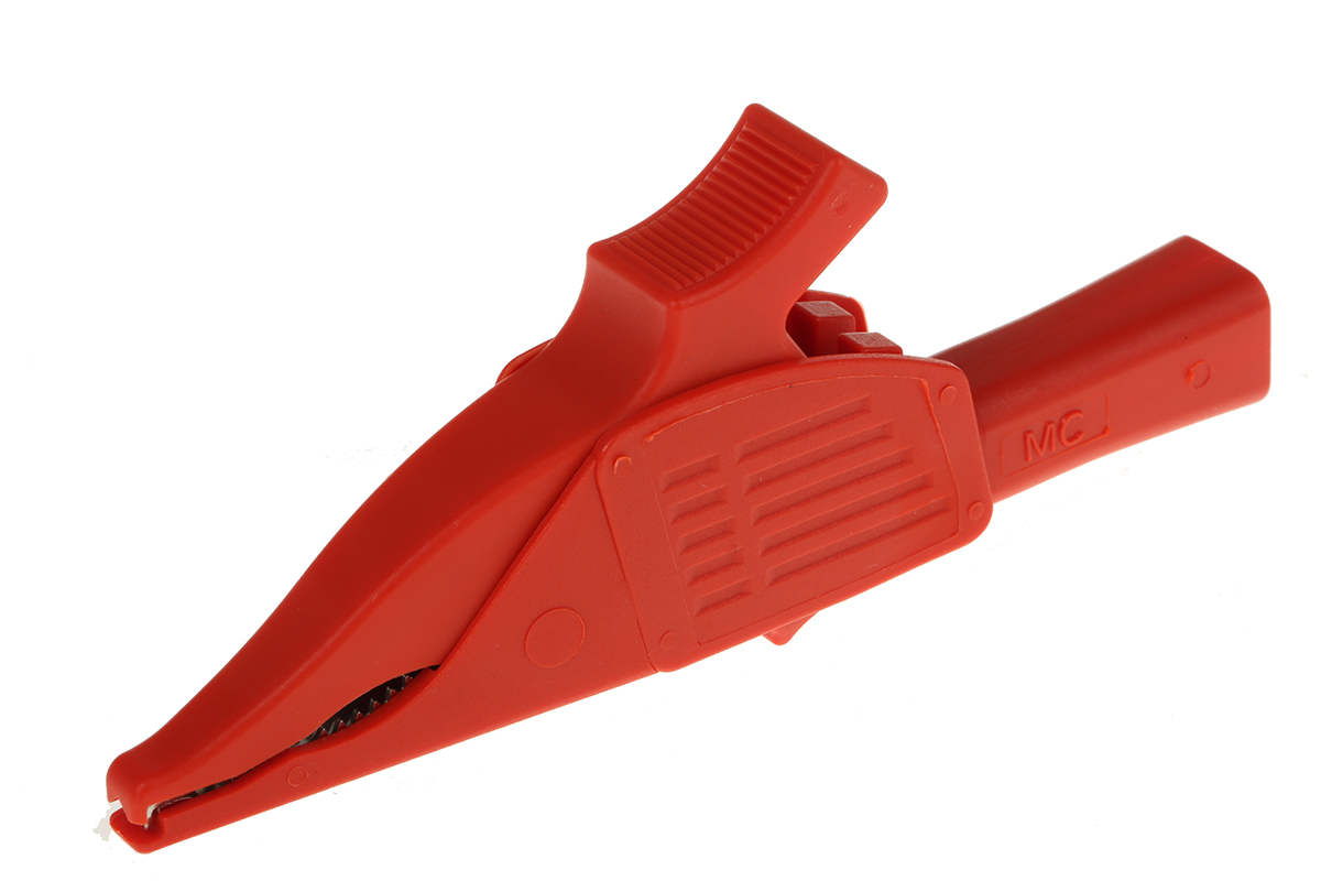 Staubli Crocodile Clip 4 mm Connection, Brass Contact, 19A, Red