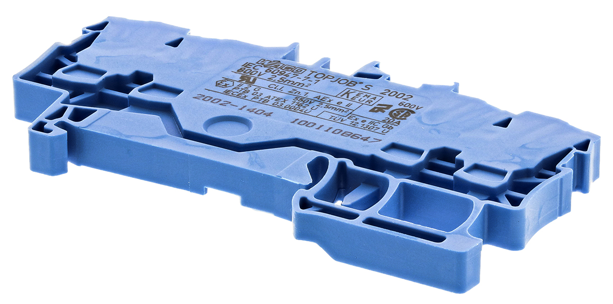 WAGO 2002-1404 TOPJOB S, 2002 Series Blue, 2.5mm², Single-Level, Push-In Cage Clamp Termination, ATEX, IECEx