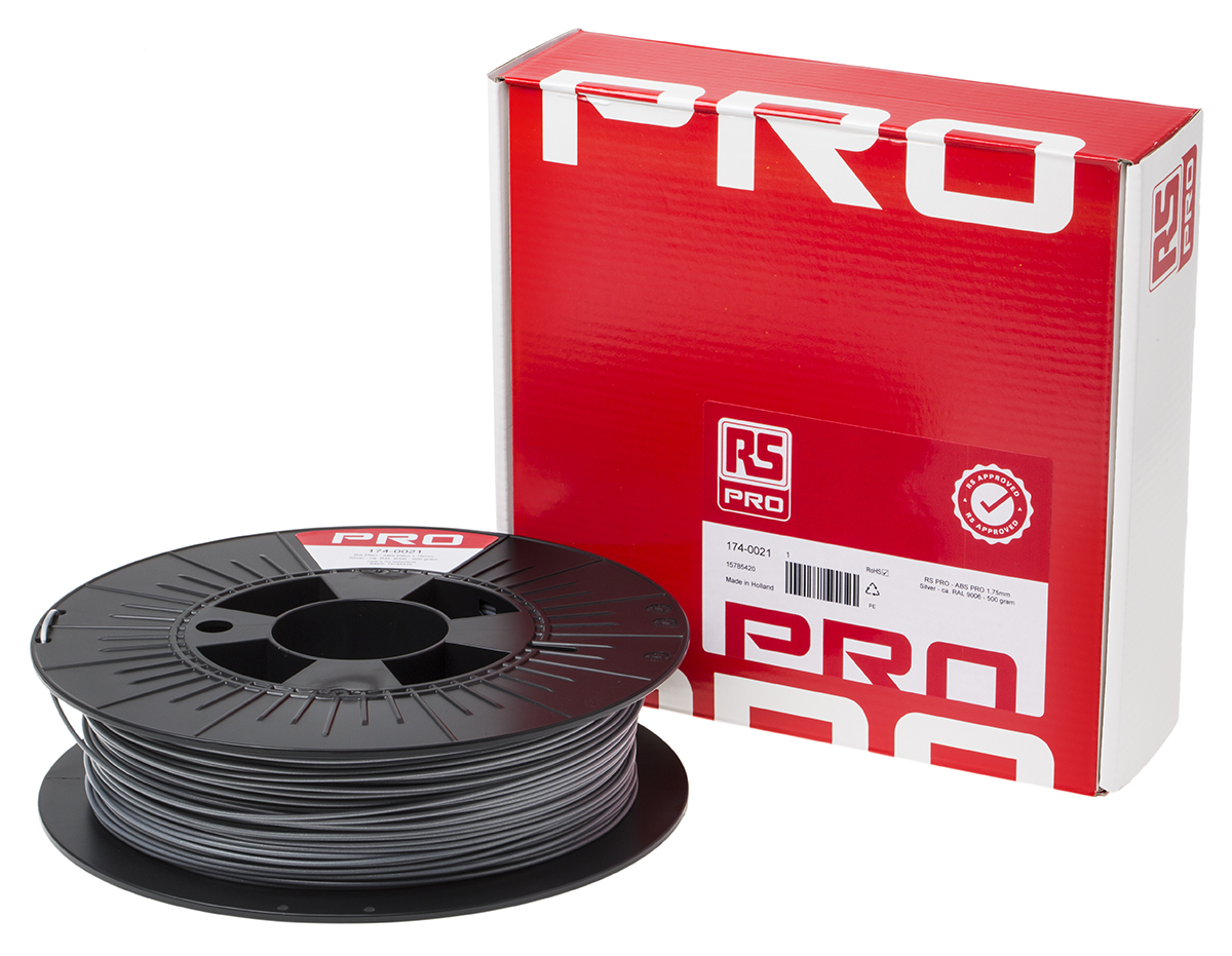 RS PRO 1.75mm Silver ABS-X 3D Printer Filament, 500g