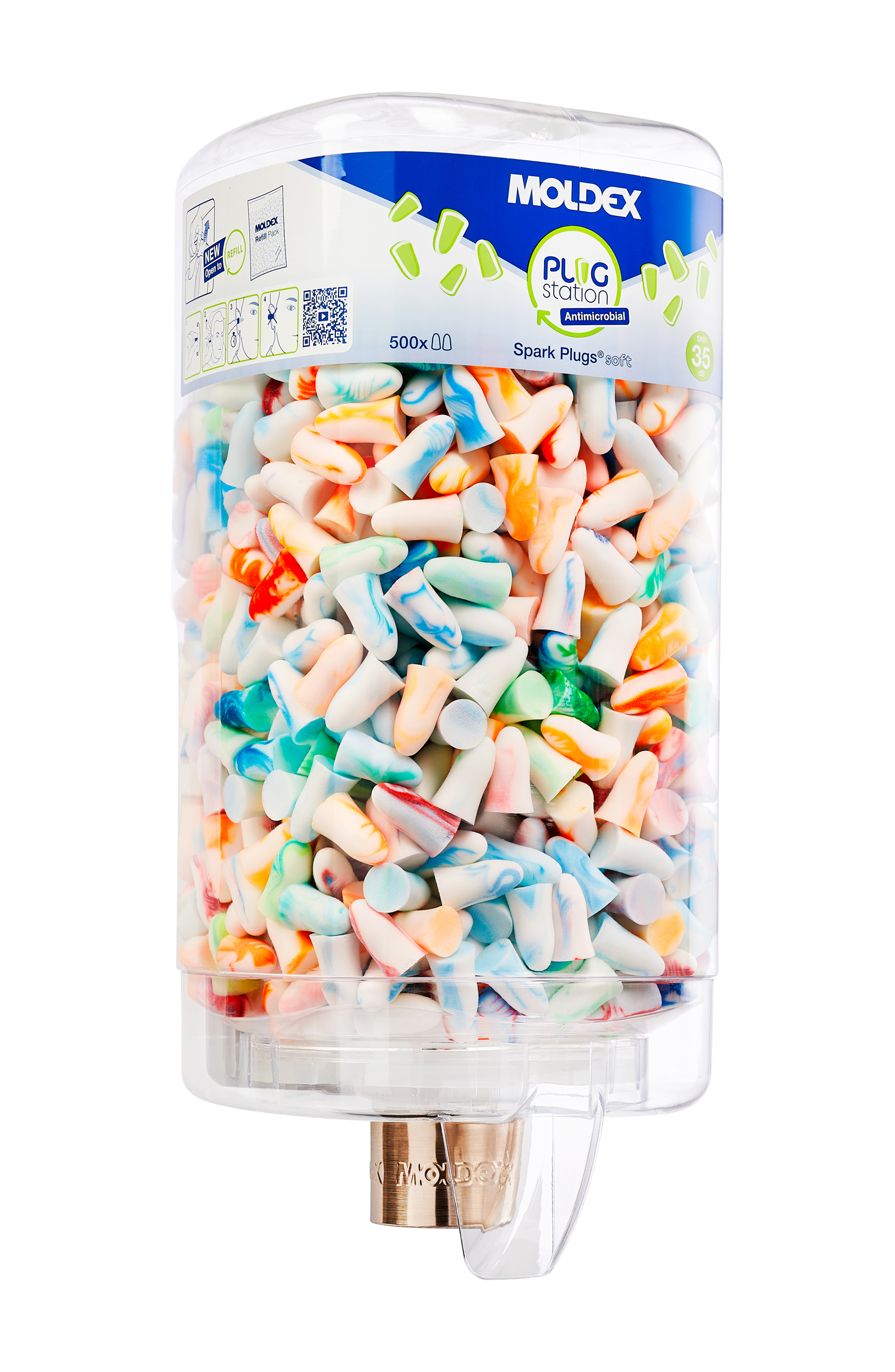 Moldex Spark Plugs® PlugStation Antimicrobial 500 Series Multi Colour Uncorded Ear Plugs, 35dB Rated, 500 Pairs