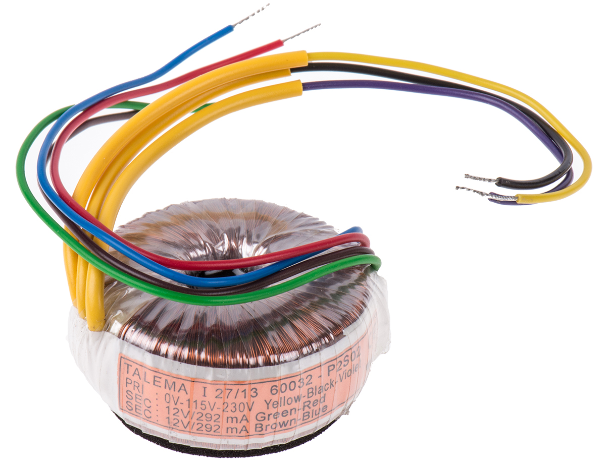 Nuvotem Talema 115 V ac, 230 V ac, 2 x 12V ac Toroidal Transformer, 7VA 2 Output