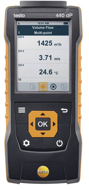 Testo 440 dP Data Logging Air Quality Monitor for Air Velocity, Temperature, +1370 (Temperature-TC) °C, +150