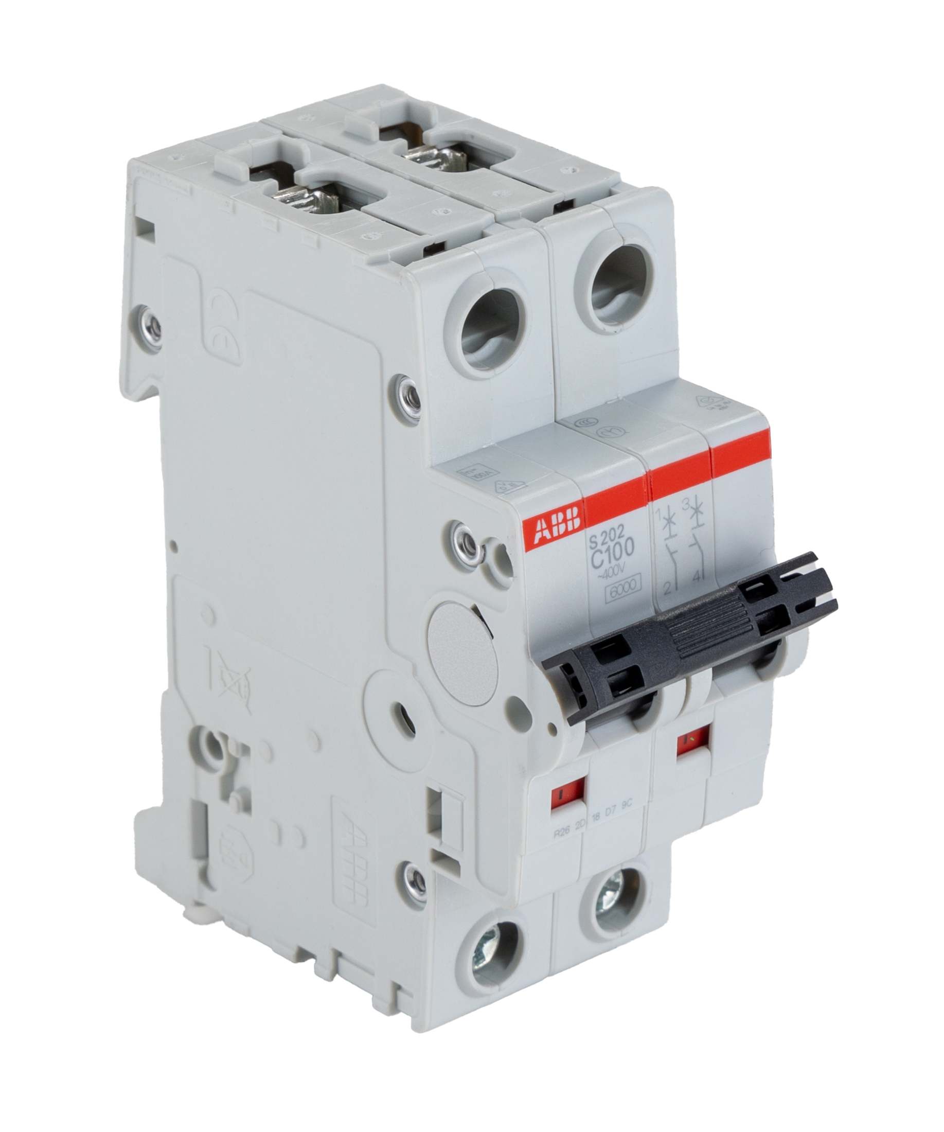ABB System Pro M Compact S200 MCB, 2P, 100A Curve C, 440V AC, 110V DC, 6 kA Breaking Capacity
