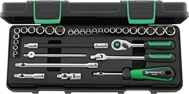 STAHLWILLE 33-Piece Imperial, Metric 1/4 in Standard Socket Set with Ratchet, 6 point