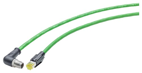 Siemens, 1.5m Cat6a, Green M12 to Male RJ45, Aluminium foil with a braided tin-plated copper wire screen Shielded,