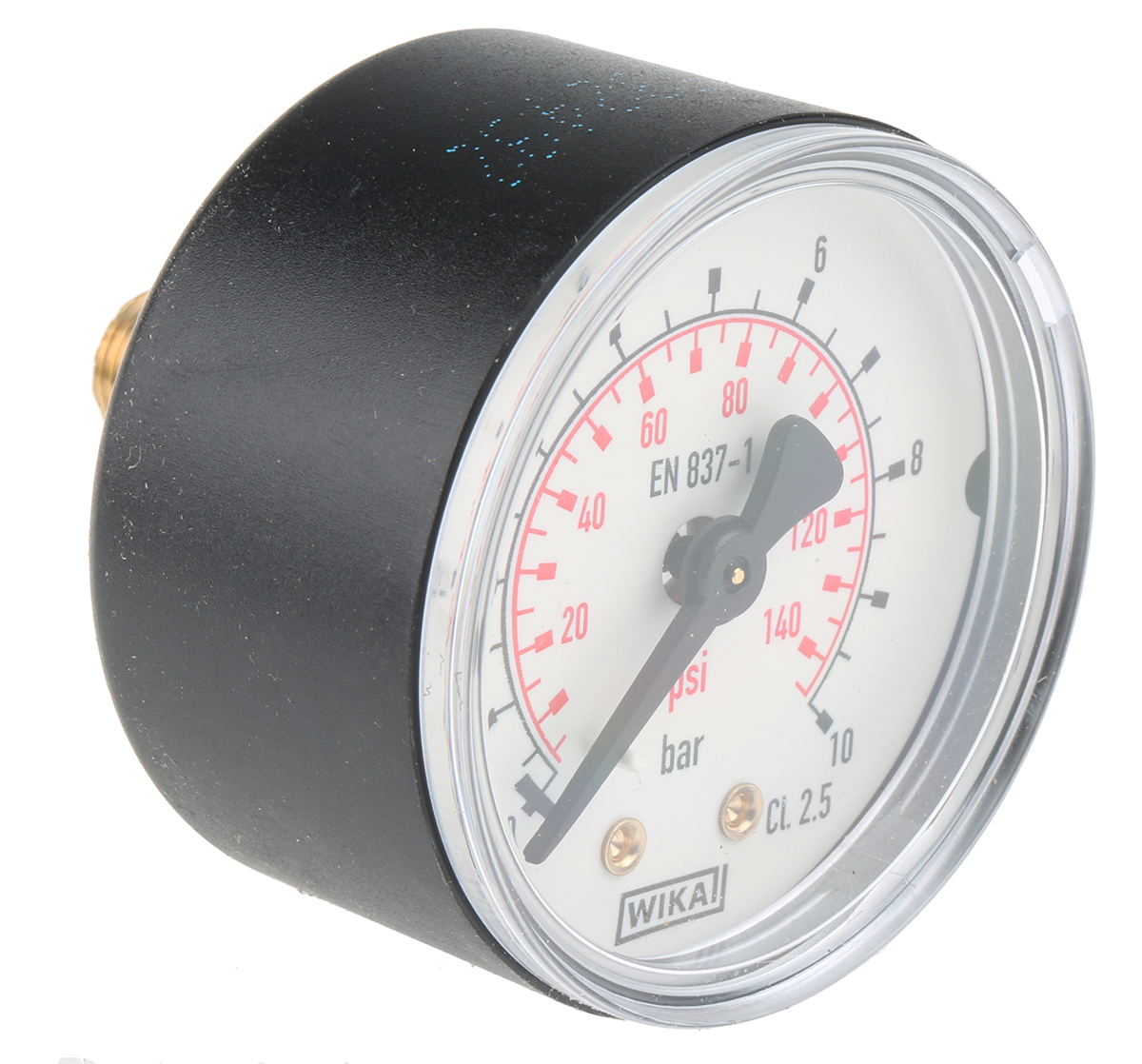 WIKA Analogue Pressure Gauge 10bar Back Entry 50mm Outside Diameter, UKAS