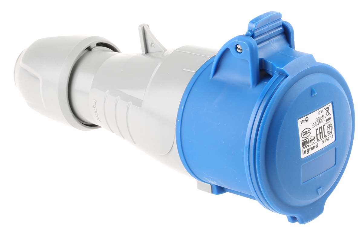 Legrand, P17 Tempra Pro IP44 Blue Cable Mount 2P + E Industrial Power Socket, Rated At 32A, 230 V