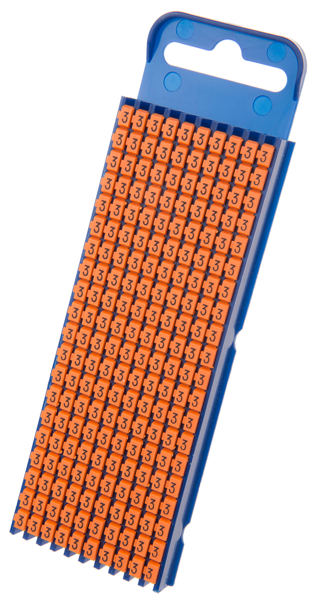 HellermannTyton WIC2 Snap On Cable Markers, Orange, Pre-printed "3", 2.8 → 3.8mm Cable, 561-02633 WIC2-3-PA66-OG