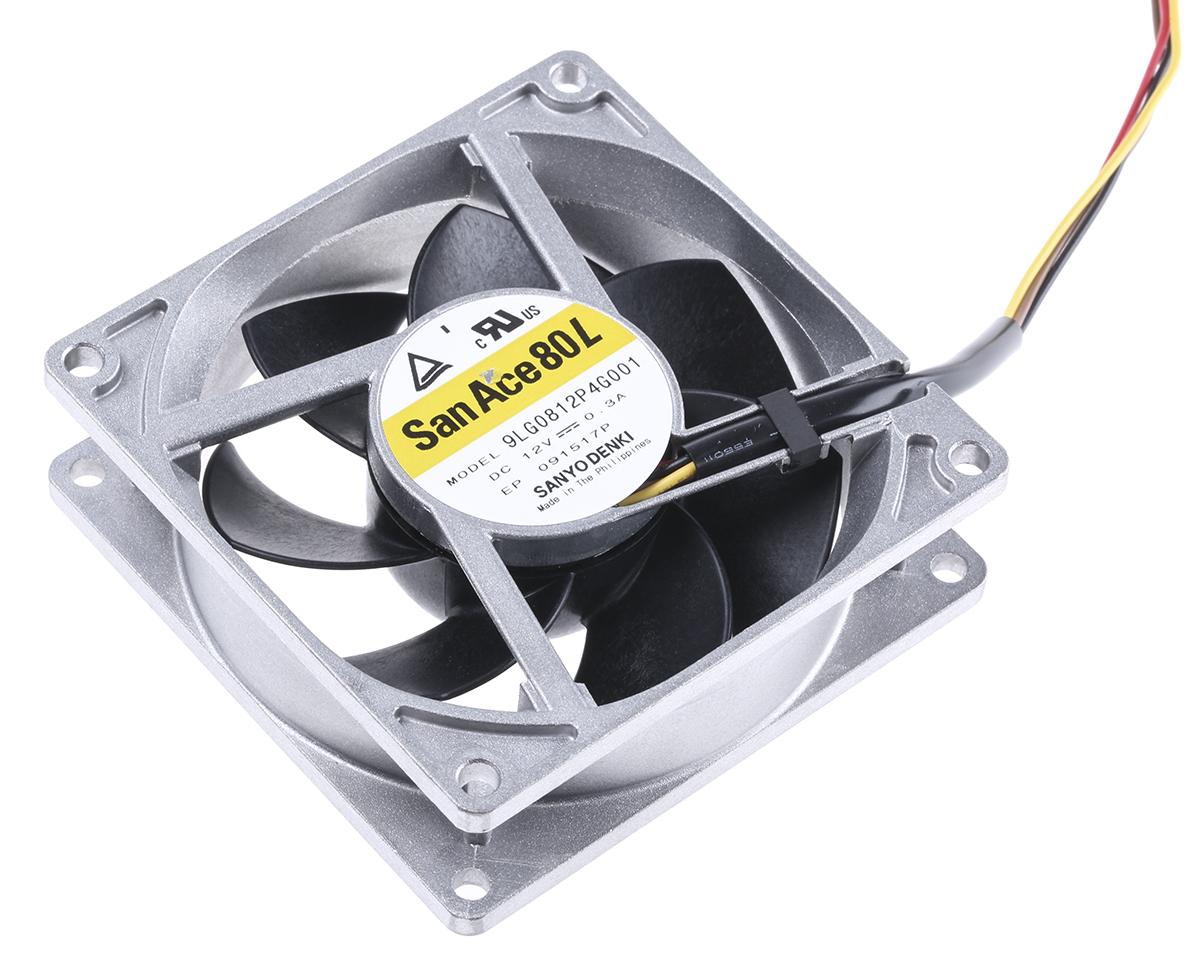 Sanyo Denki San Ace 9LG Series Axial Fan, 12 V dc, DC Operation, 92m³/h, 3.6W, 300mA Max, 80 x 80 x 25mm