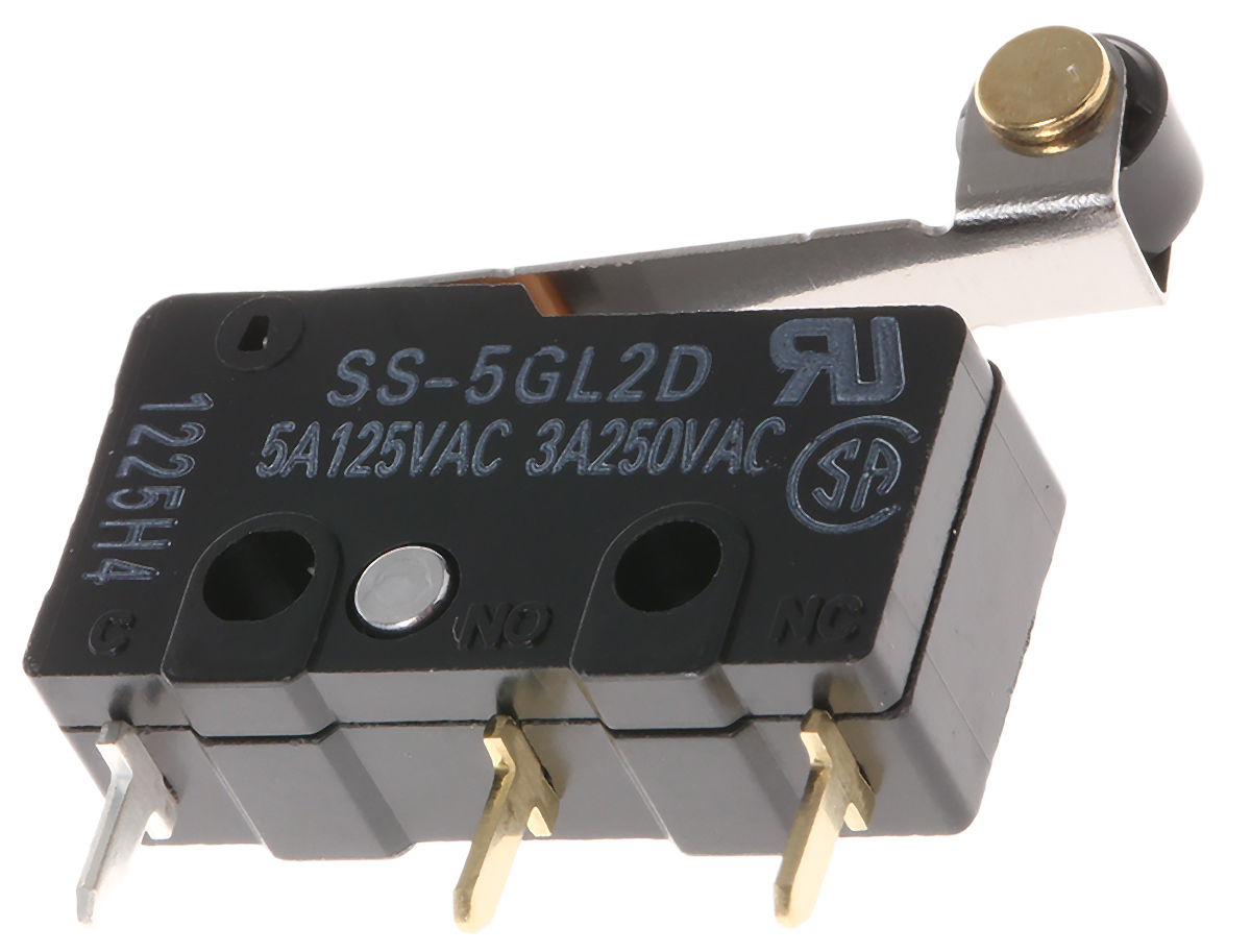 Omron Roller Lever Micro Switch, Through Hole Terminal, 5 A @ 125 V ac, SPDT, IP40