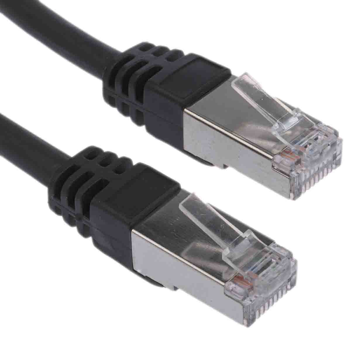 RS PRO, 30m Cat6, Black RJ45 to Male RJ45 Male, F/UTP Shielded, Terminated LSZH Sheath