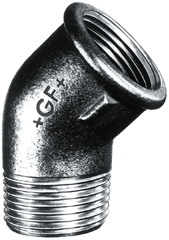 Georg Fischer Black Oxide Malleable Iron Fitting, 45° Elbow, Male BSPT 1/2in to Female BSPP 1/2in