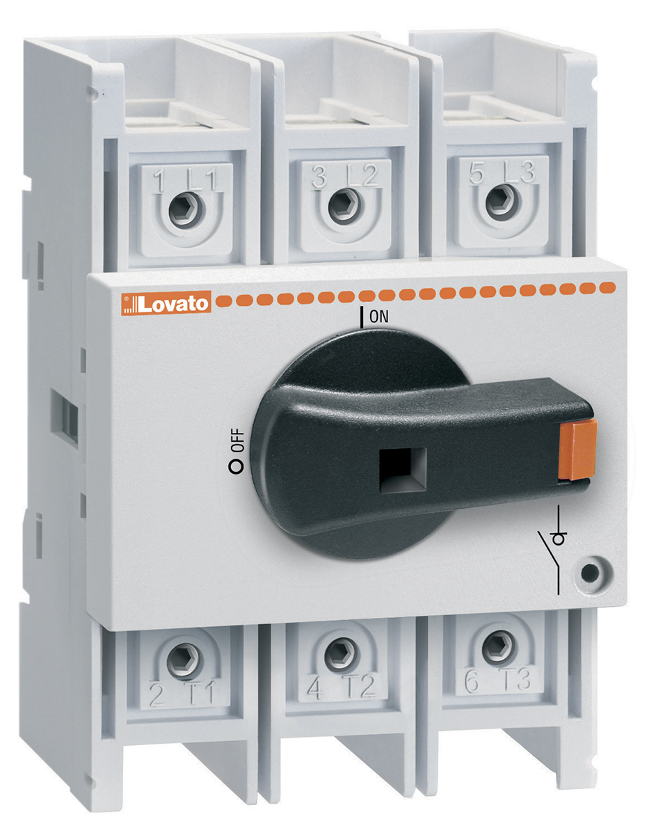 Lovato 3P Pole Isolator Switch - 160A Maximum Current, 45kW Power Rating, IP20