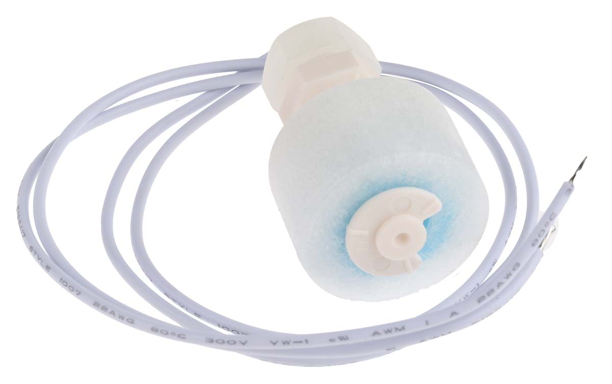 RS PRO Vertical Polypropylene Float Switch, Float, 300mm Cable, Direct Load, 250V ac Max, 200V dc Max