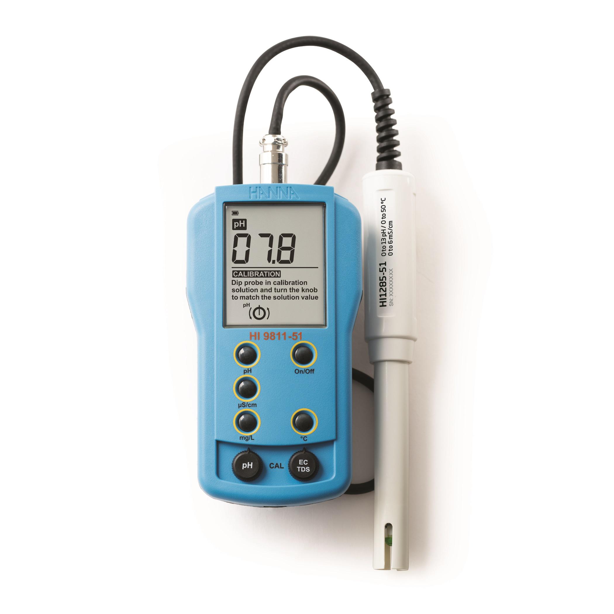 Hanna Instruments HI-9811-51 pH Meter, 0.1pH Accuracy, 0.1pH Resolution, 14pH Max, +70 °C Max