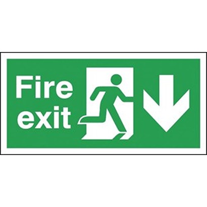 Vinyl Polyester Fire Exit Down, Fire Exit, English, Exit Sign