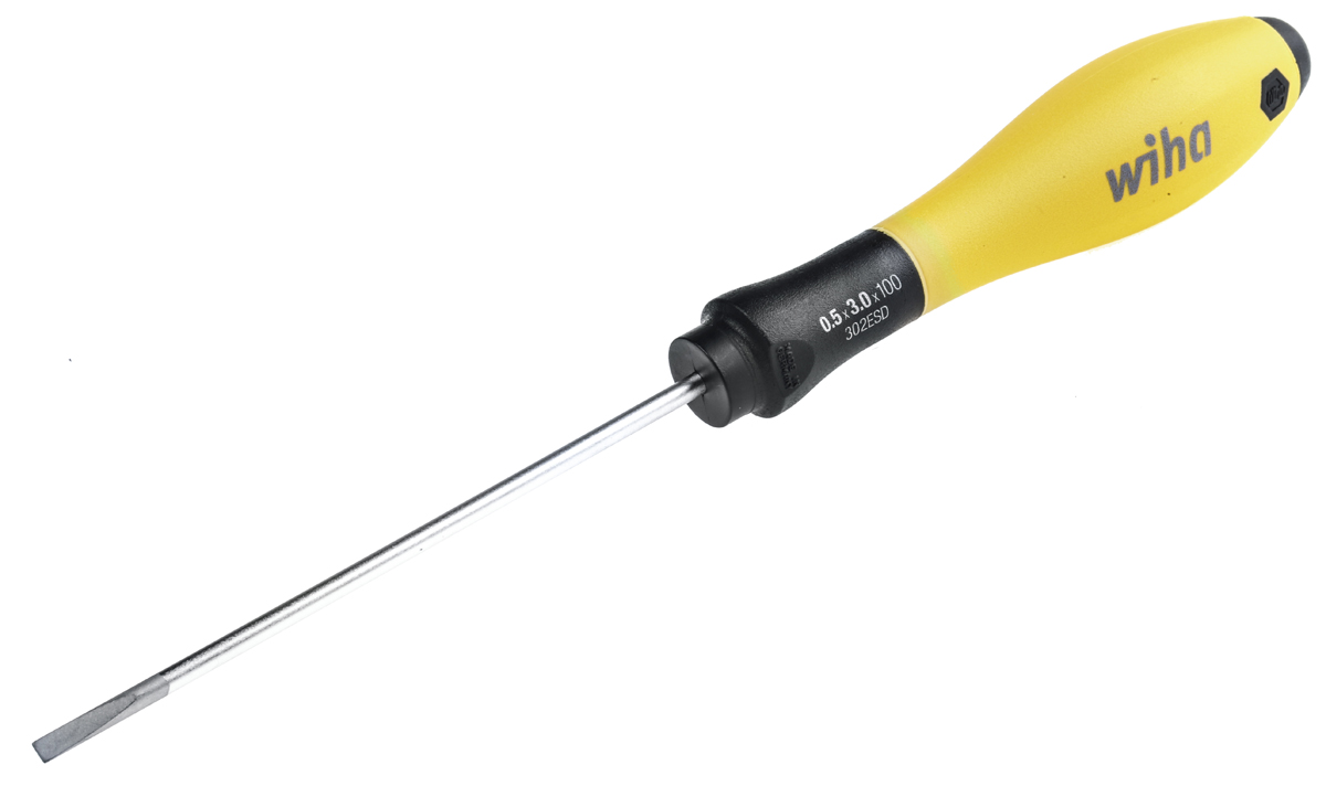 Wiha Slotted  Screwdriver, 3 mm Tip, 100 mm Blade, 204 mm Overall