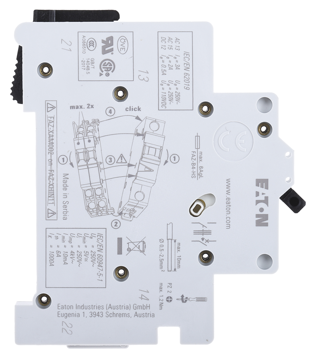 Eaton Auxiliary Contact, 2 Contact, 1NC + 1NO, DIN Rail Mount