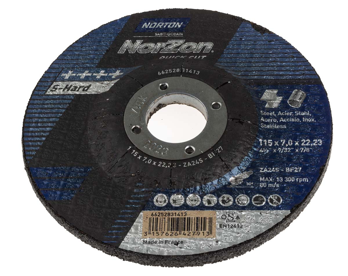 Norton Grinding Disc Zirconium Grinding Disc, 115mm x 7mm Thick, P24 Grit, 5 in pack