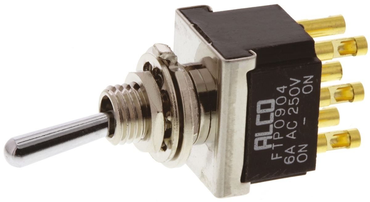 TE Connectivity Toggle Switch, Panel Mount, On-(On), DPDT, Solder Terminal, 125V ac