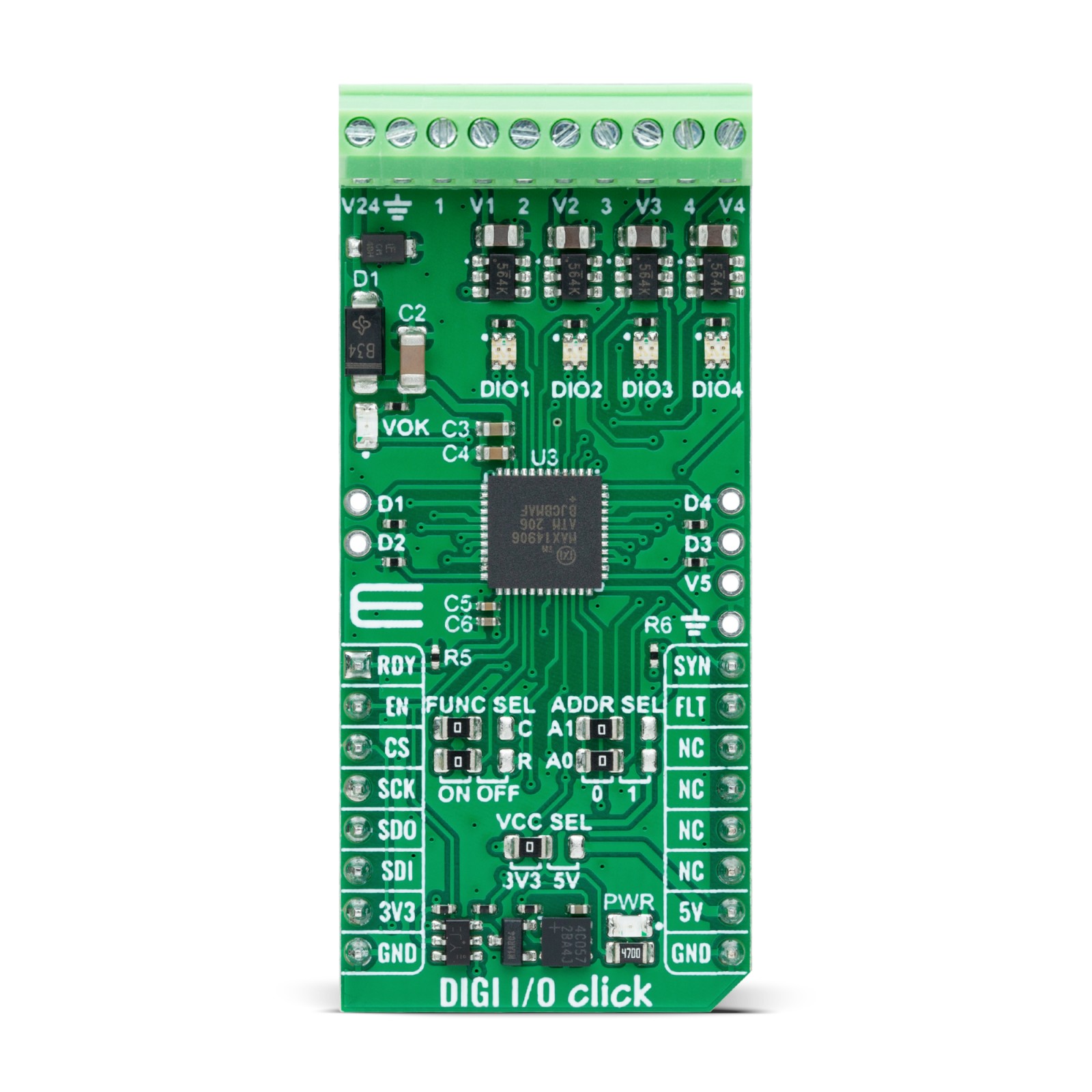 MikroElektronika DIGI I/O Click Evaluation Board Add On Board for MAX14906 Industrial Use