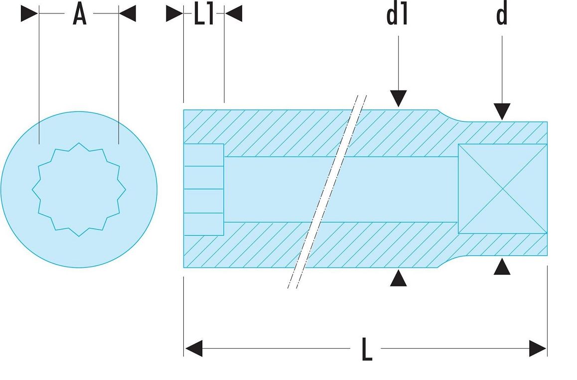 Facom 1/4 in Drive 12mm Standard Socket, 12 point, 22 mm Overall Length