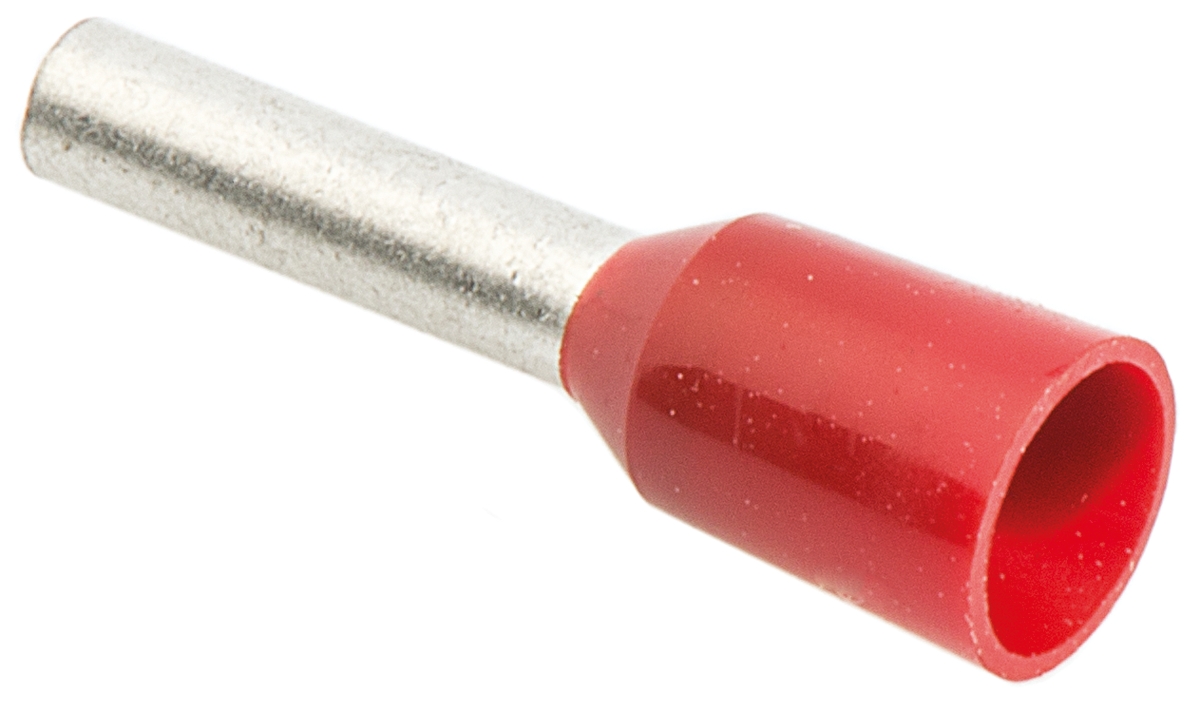 JST, GTR Insulated Crimp Bootlace Ferrule, 8mm Pin Length, 1.7mm Pin Diameter, 1.5mm² Wire Size, Red