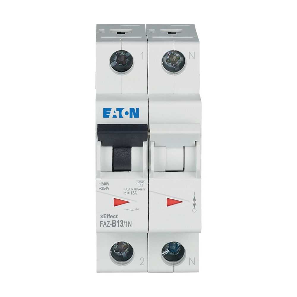 Eaton xEffect FAZ MCB, 1+N, 13A Curve B, 230V AC, 60V DC, 10 kA Breaking Capacity
