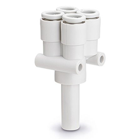 SMC KQ2 Series Y Fitting, Push In 4 mm to Push In 4 mm, Threaded-to-Tube Connection Style