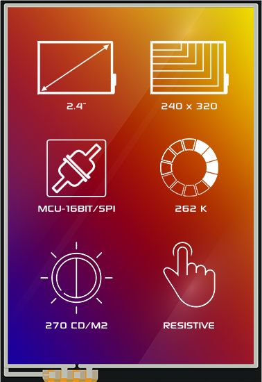 4D Systems 4DLCD-24320240-RTP-IPS TFT LCD Colour Display / Touch Screen, 2.4in, 240 x 320pixels