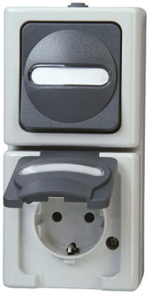 Kopp Grey 2 Gang Plug Socket, 16A, Type F - German Schuko, Outdoor Use