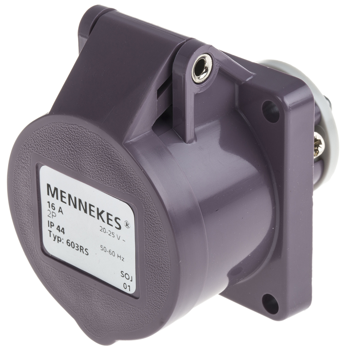 MENNEKES IP44 Purple Panel Mount 2P Industrial Power Socket, Rated At 16A, 20 → 25 V
