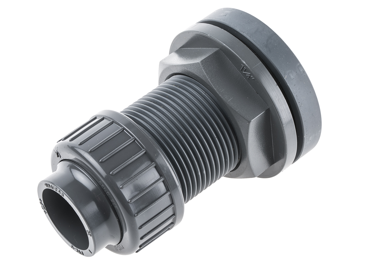 Georg Fischer Plastic Pipe Fitting, Straight Tank Adapter, 25mm to Cement 25mm