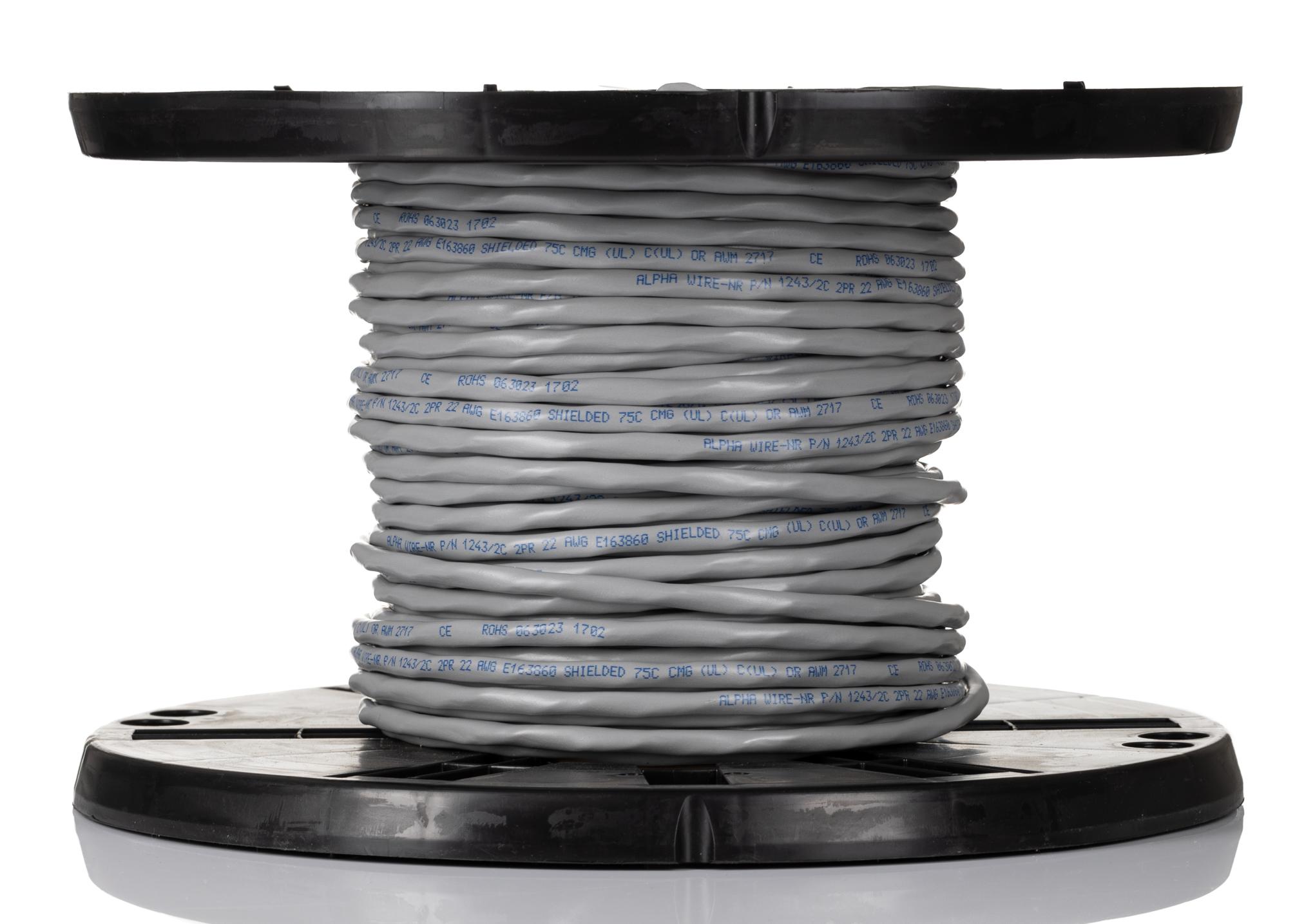Alpha Wire Alpha Essentials Communication & Control Series Data Cable, 2 Pairs, 4 Cores, 0.35 mm², Screened, 22 AWG,
